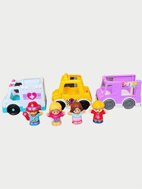 Fisher Price Little People Taxi, Ambulance, Ice Cream Truck & 4 Figures